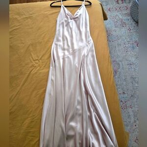 Revelry Tilly Satin Gown in Gold Champagne